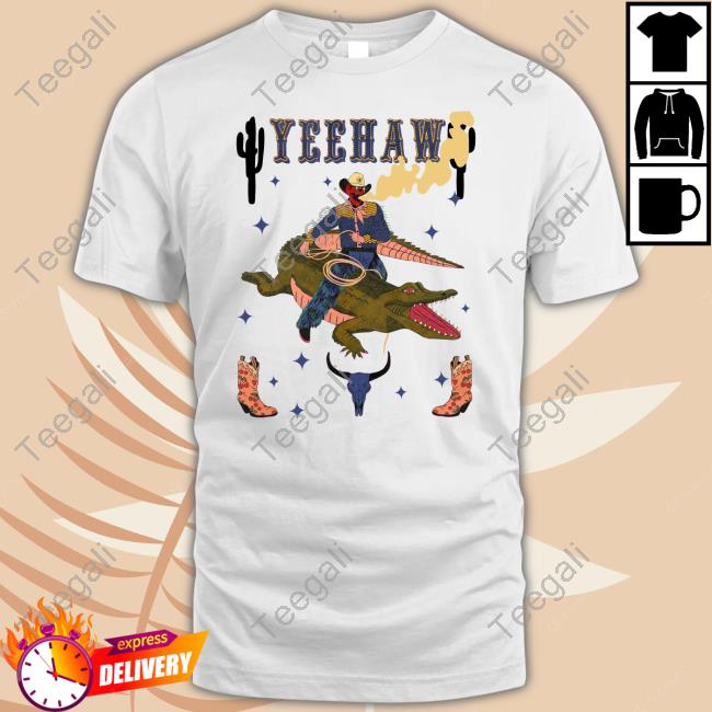 Galactixy Illustrations Yeehaw Cowboy Gator Tee Shirt